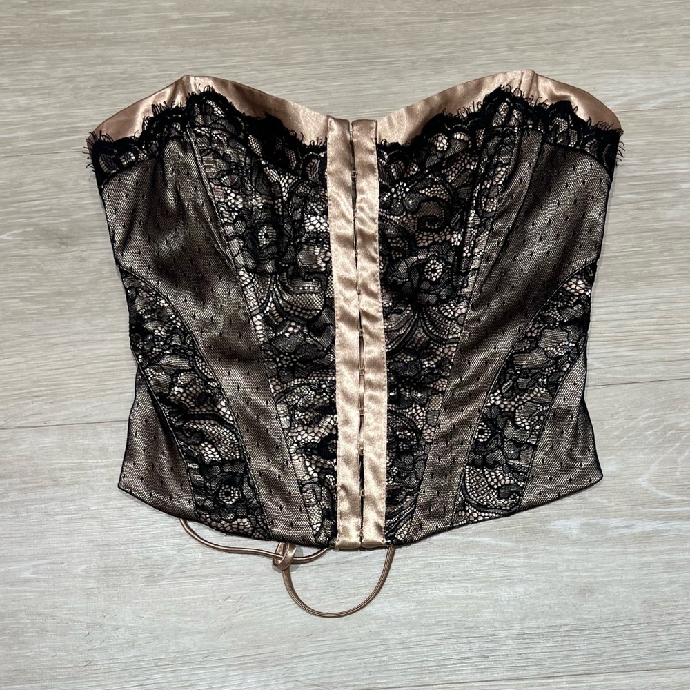 Vintage guess black and pink lace and satin corset bustier top
